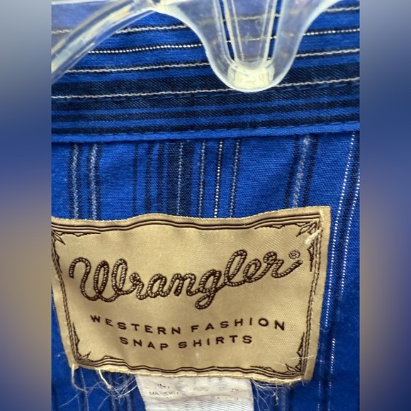 Wrangler Mens Shirt Pearl Snap Down Size Large Blue Striped Western Cowboy - Picture 2 of 6